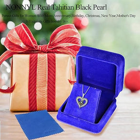 NONNYL Gifts for Women- Birthday Gifts for Wife From Husband Fine Jewelry - Gift for Her Christmas Gifts Ideas Mothers Day Gifts Valentines - Tahitian Black Heart Pearl Necklace Pendant