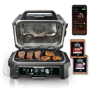 Ninja OG951 Woodfire Pro Connect Premium XL Outdoor Grill & Smoker, Bluetooth, App Enabled, 7-in-1 Master Grill, BBQ Smoker, Outdoor Air Fryer, Woodfire Technology, 2 Built-In Thermometers, Black