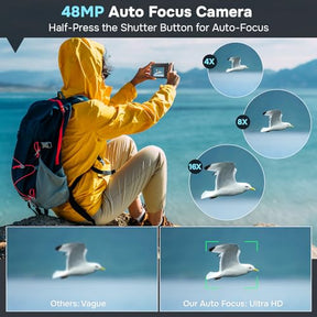 4K Digital Camera for Photography Autofocus, Upgraded 48MP Vlogging Camera for YouTube with SD Card, 3" 180 Flip Screen Compact Travel Camera with 16X Digital Zoom, Flash, Anti-Shake, 2 Batteries