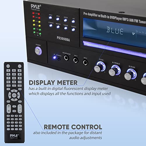 Pyle 4 Channel Wireless Bluetooth Amplifier - 3000 Watt Stereo Speaker Home Audio Receiver w/FM Radio, USB, 2 Microphone w/Echo for Karaoke, Front Loading CD DVD Player, LED, Rack Mount - PD3000BA.5