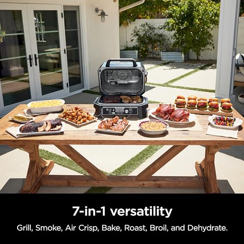 Ninja OG951 Woodfire Pro Connect Premium XL Outdoor Grill & Smoker, Bluetooth, App Enabled, 7-in-1 Master Grill, BBQ Smoker, Outdoor Air Fryer, Woodfire Technology, 2 Built-In Thermometers, Black