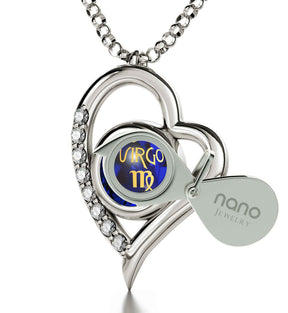 925 Sterling Silver Virgo Necklace Zodiac Heart Pendant 24k Gold inscribed on Crystal