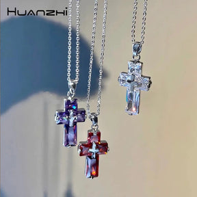 Transparent Cross Necklace and Earrings