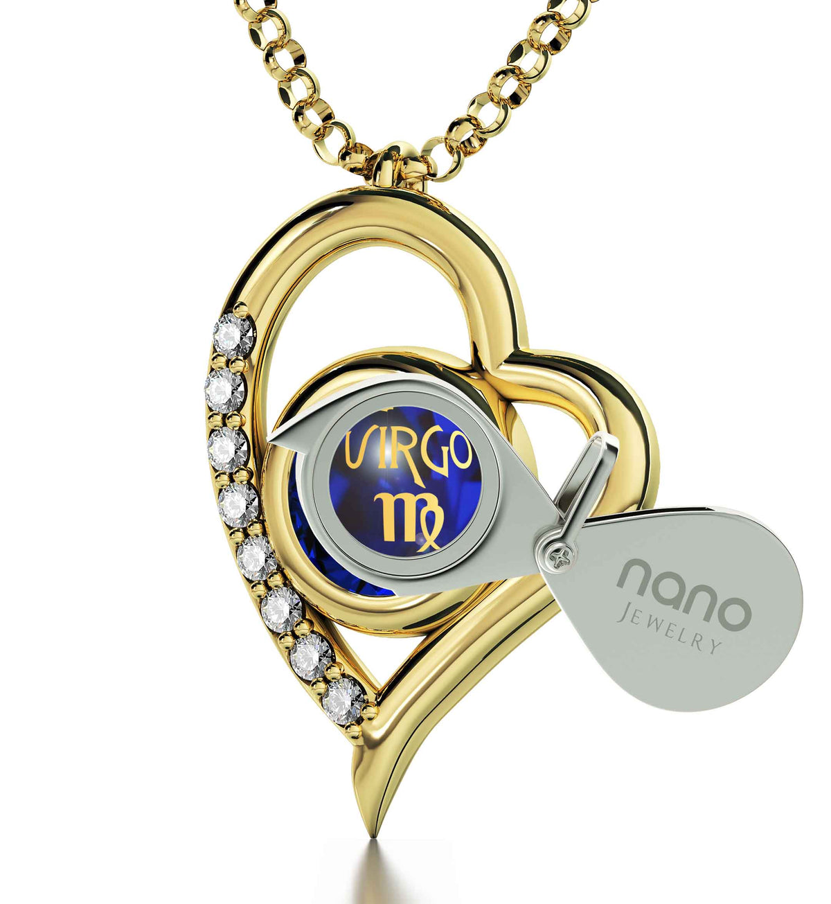 Gold Plated Silver Virgo Necklace Zodiac Heart Pendant 24k Gold inscribed on Crystal