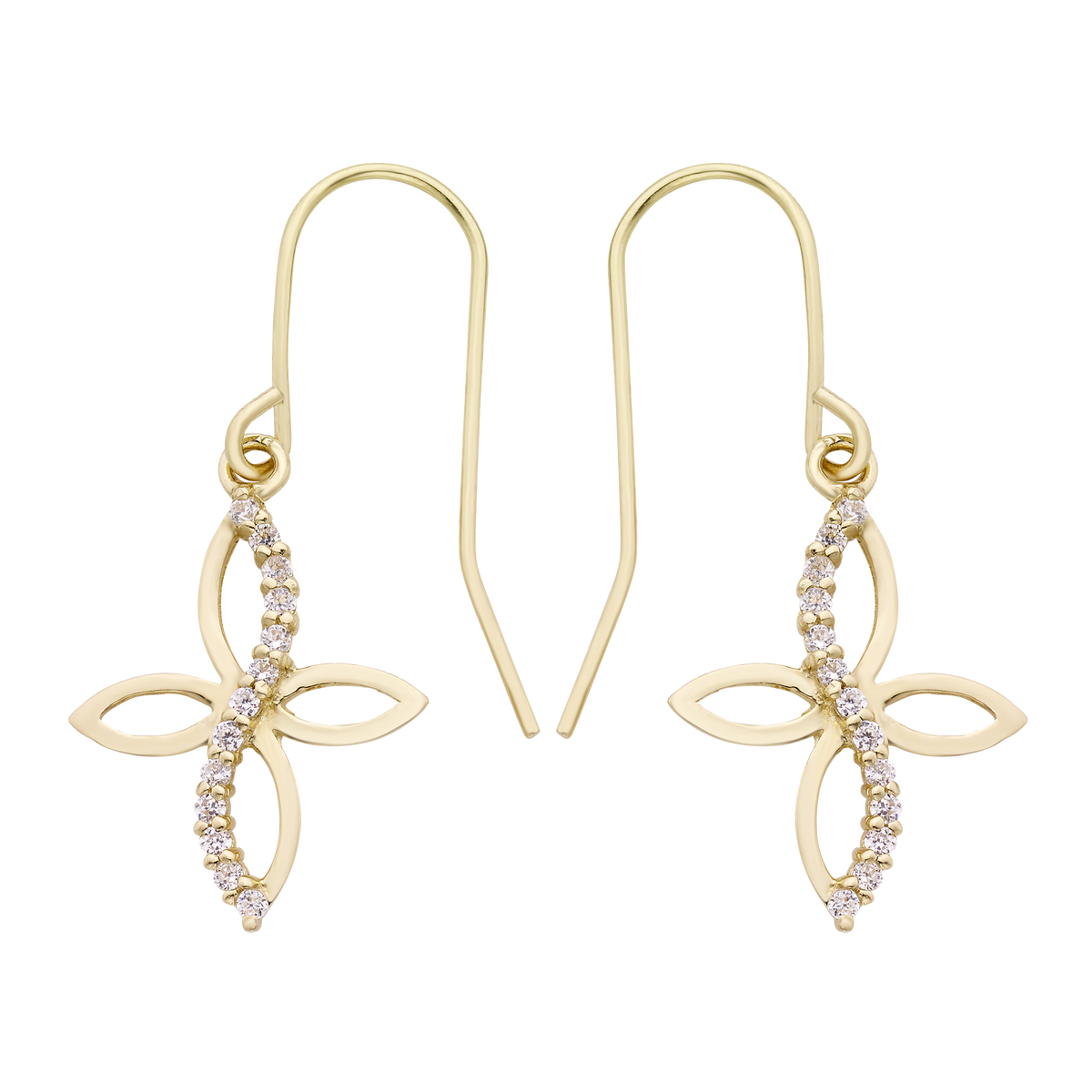 14k Gold Lab-Created White Topaz Cross Drop Earrings