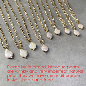 Rectangle Link Chain Pearl Necklace