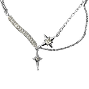 Shiny Rhinestone Star Cross Necklace