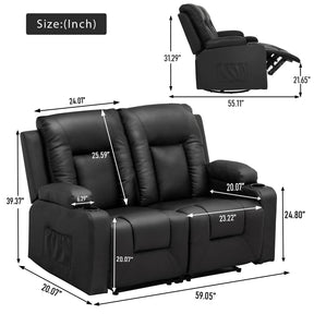 COMHOMA Recline Chair Set，Furniture 3PC Bonded Leather Recliner Set Living Room Set, Sofa with massger(Black, 3+2+1)