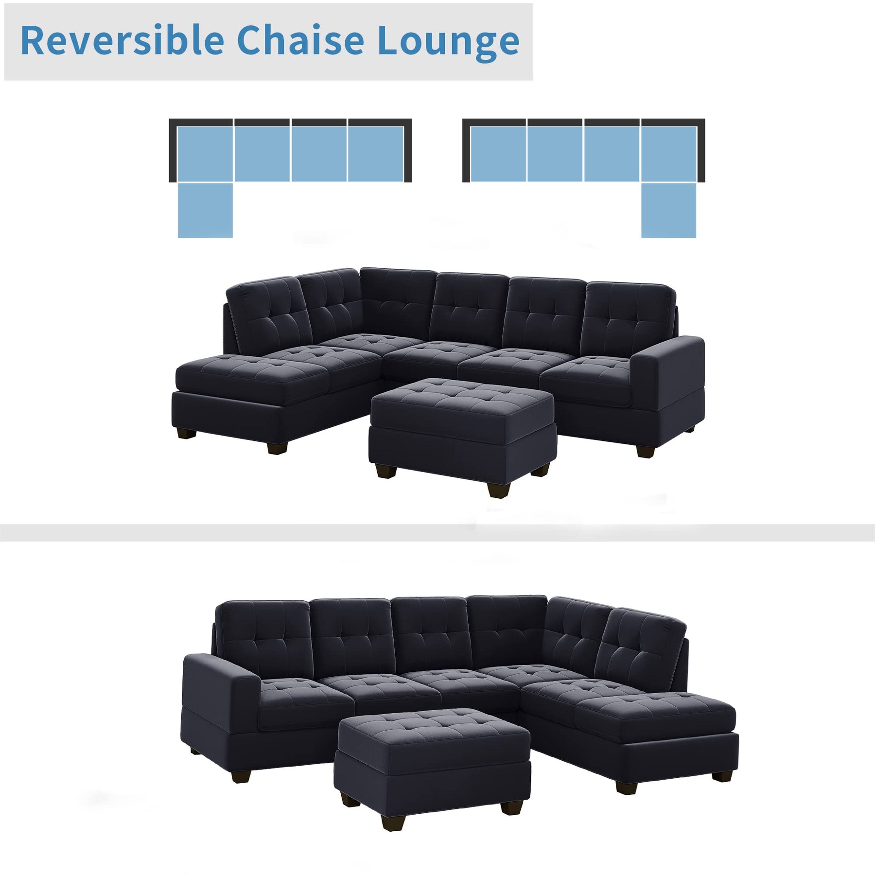 L-Shaped Oversized Corner Sectional Sofa Couch W/Reversible Chaise & Storage Ottoman,Modern 6 Seaters Velvet Upholstery Sofa&Couch with Cupholders for Home Office Apartment Living Room Furniture Sets