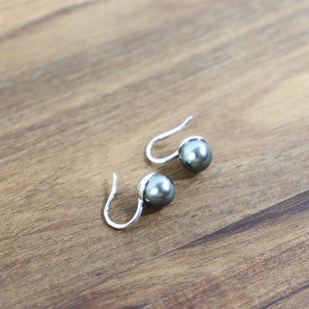 NONNYL Gift for Wife Tahitian Black-Pearl-Earrings-Gifts for Women- Wedding Birthday Anniversary-Mom Her Mothers Day Valentines Day Christmas-18K Gold Plated Sterling Silver Pearl Dangle Earring Fine Jewelry