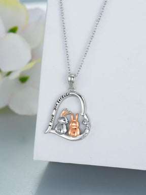 Dorunmo Bunny Necklace Rabbit Necklace Sterling Silver Rose Necklace Easter Necklace Heart Necklace Easter Bunny Necklace Animal Necklace Birthday Christmas Anniversary Bunny Jewelry Gifts for Women