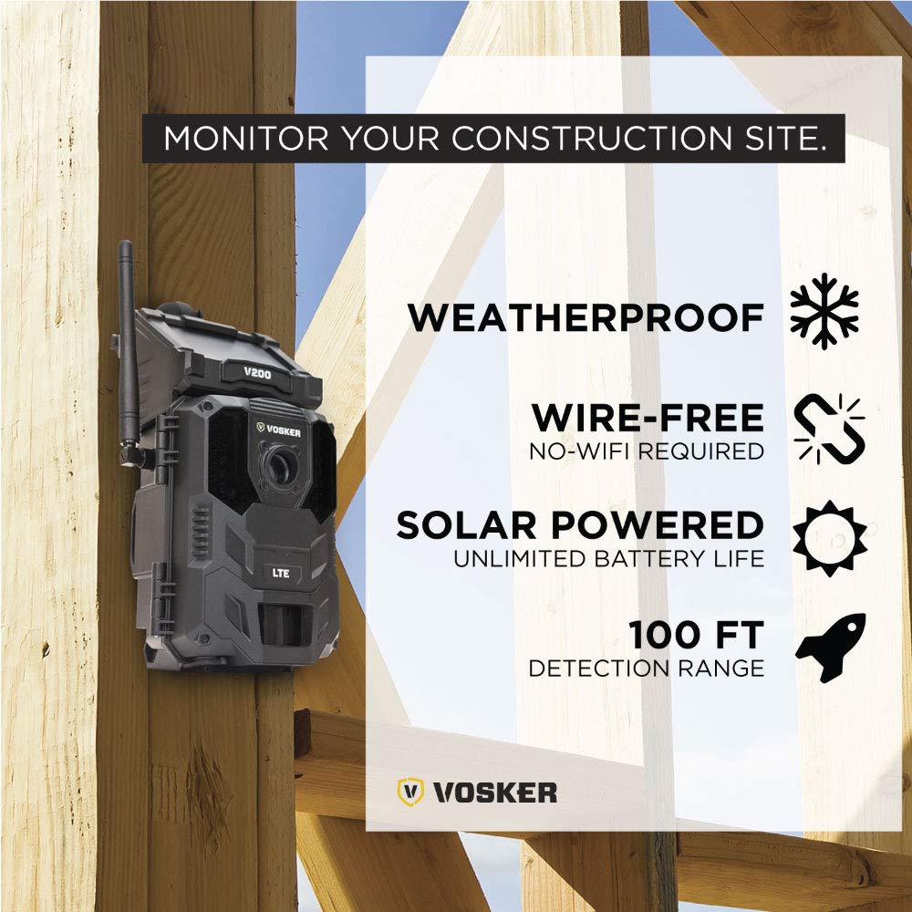 Vosker V200 | Cellular Security Camera | Built-in Solar Panel | LTE, Wireless, Weatherproof, No Wi-Fi Required | Motion Activated Outdoor Surveillance Cameras | Mobile Photo Notifications (V200)