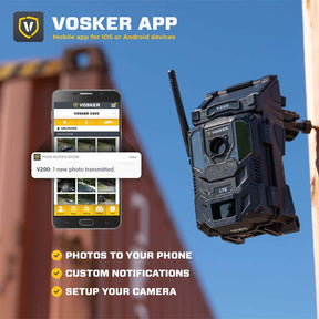 Vosker V200 | Cellular Security Camera | Built-in Solar Panel | LTE, Wireless, Weatherproof, No Wi-Fi Required | Motion Activated Outdoor Surveillance Cameras | Mobile Photo Notifications (V200)