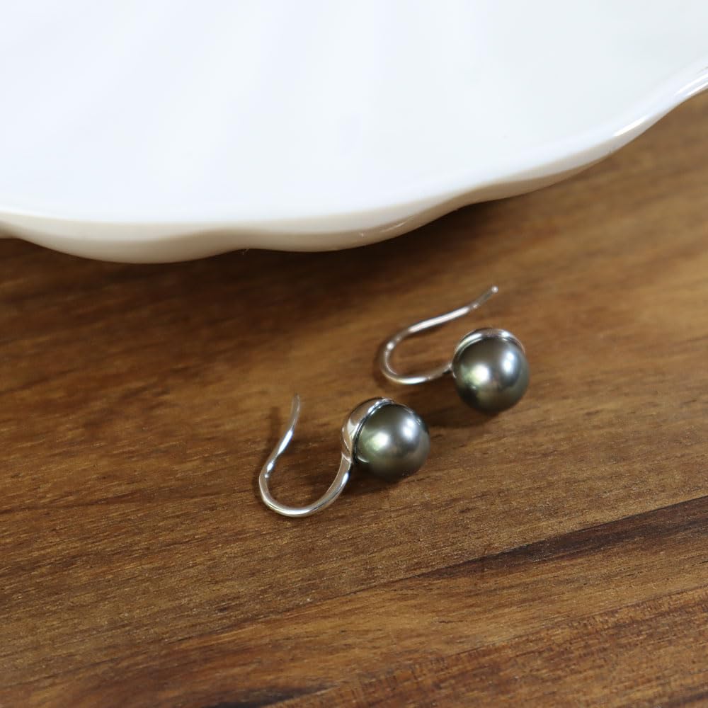 NONNYL Gift for Wife Tahitian Black-Pearl-Earrings-Gifts for Women- Wedding Birthday Anniversary-Mom Her Mothers Day Valentines Day Christmas-18K Gold Plated Sterling Silver Pearl Dangle Earring Fine Jewelry