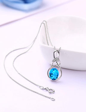 HXZZ Fine Jewelry Birthstone Gifts for Women Natural Gemstone Swiss Blue Topaz Sterling Silver Pendant Necklace Birthday Anniversary for Wife Mom Her Girls