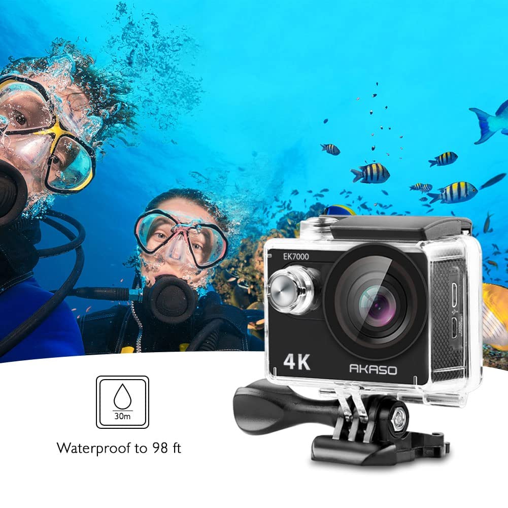 AKASO EK7000 4K30FPS 20MP Action Camera Ultra HD Underwater Camera 170 Degree Wide Angle 98FT Waterproof Camera Support External Microphone