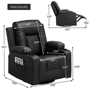 COMHOMA Recline Chair Set，Furniture 3PC Bonded Leather Recliner Set Living Room Set, Sofa with massger(Black, 3+2+1)