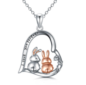 Dorunmo Bunny Necklace Rabbit Necklace Sterling Silver Rose Necklace Easter Necklace Heart Necklace Easter Bunny Necklace Animal Necklace Birthday Christmas Anniversary Bunny Jewelry Gifts for Women