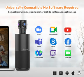 TOUCAN 360-Degree Video Conference Camera, 1080p HD Webcam with 4 Noise Reduction Mics, Speaker, AI Tracking, Works with Zoom, Google Voice, Microsoft Teams and More, for PC/Mac/Laptop/MacBook/Tablet