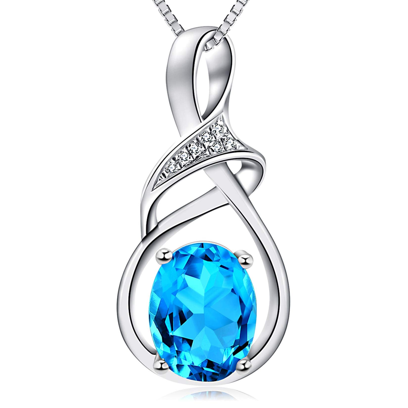 HXZZ Fine Jewelry Birthstone Gifts for Women Natural Gemstone Swiss Blue Topaz Sterling Silver Pendant Necklace Birthday Anniversary for Wife Mom Her Girls