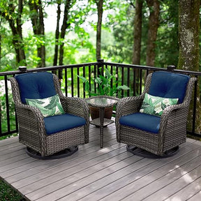 MeetLeisure Outdoor 360 Degree Swivel Rocker Patio Chairs Sets of 2 and Matching Side Table - 3 Piece Patio Wicker Glider Chairs with Olefin Cushions(Mixed Grey/Blue)