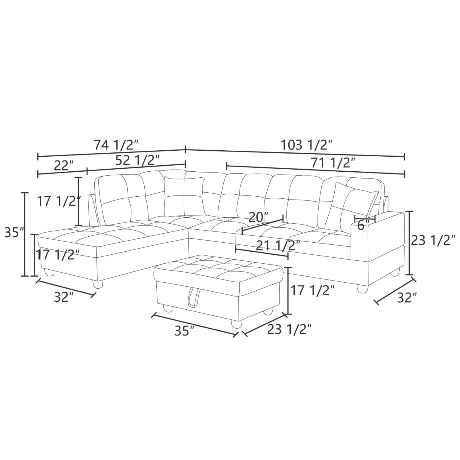 Dekmxas L Shaped Couch, Faux Leather Sectional Couches for Living Room, Modern Living Room Furniture Sets Sofa in 3PCS for Home/Office (A-Brown, Left Hand Facing)