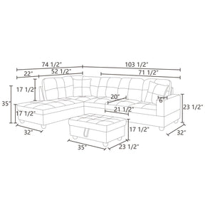 Dekmxas L Shaped Couch, Faux Leather Sectional Couches for Living Room, Modern Living Room Furniture Sets Sofa in 3PCS for Home/Office (A-Brown, Left Hand Facing)