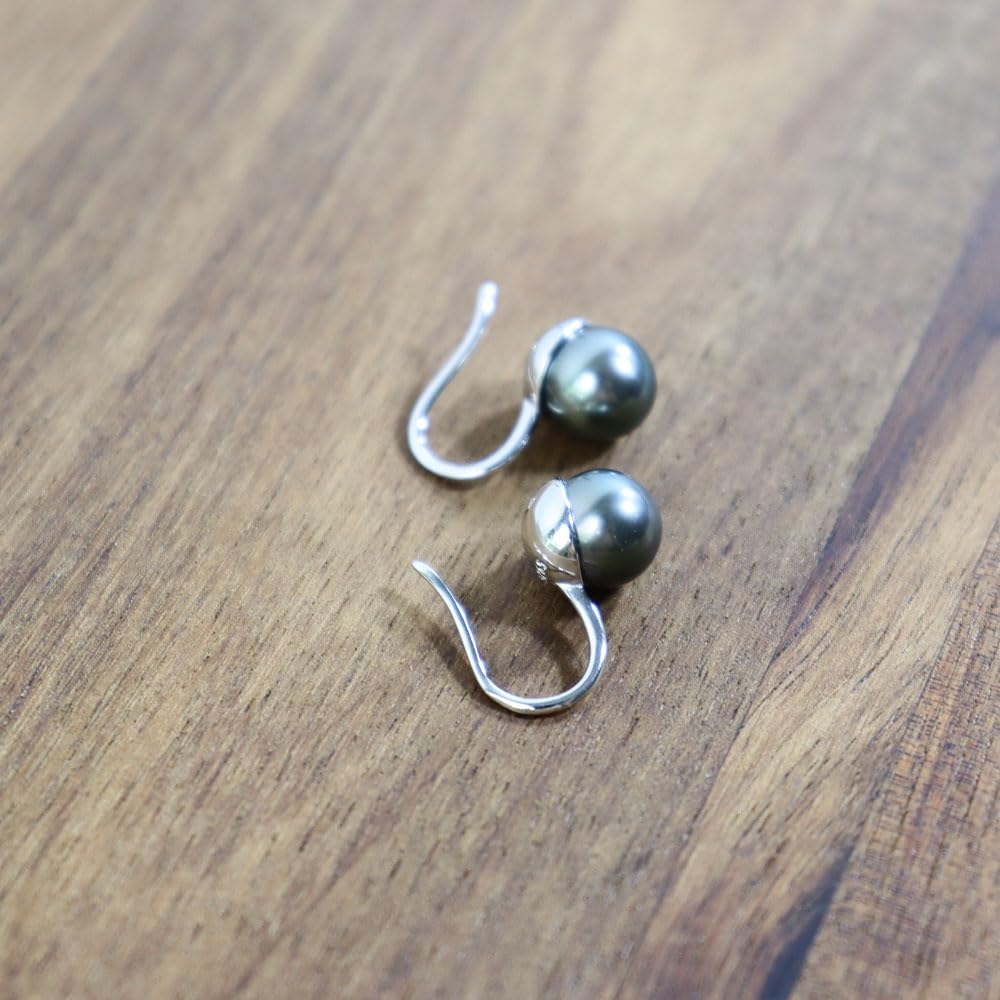 NONNYL Gift for Wife Tahitian Black-Pearl-Earrings-Gifts for Women- Wedding Birthday Anniversary-Mom Her Mothers Day Valentines Day Christmas-18K Gold Plated Sterling Silver Pearl Dangle Earring Fine Jewelry