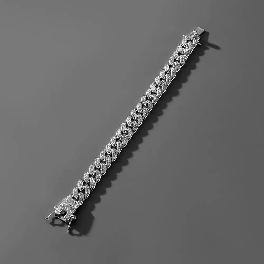 Rhinestone Paved Cuban Link Chain Bracelet