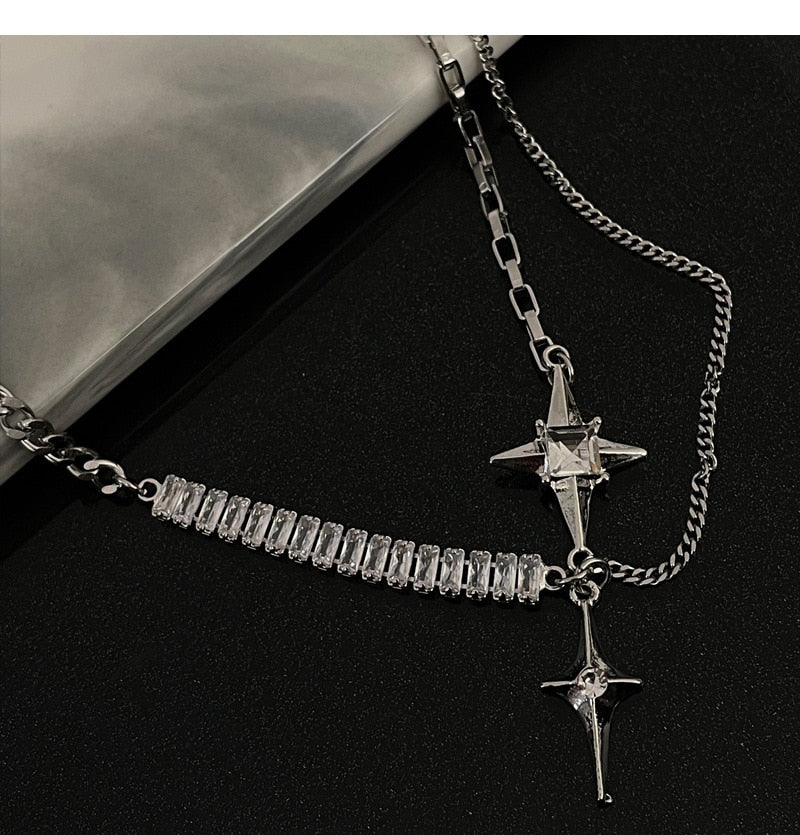 Shiny Rhinestone Star Cross Necklace