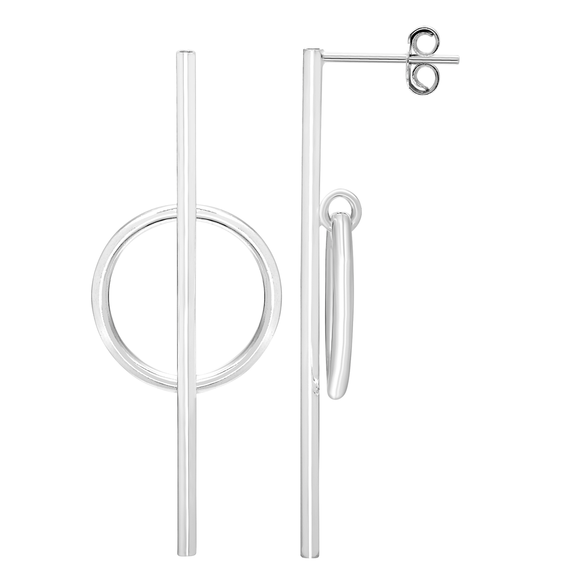 Sterling Silver Long Line & Circle Stud Earrings