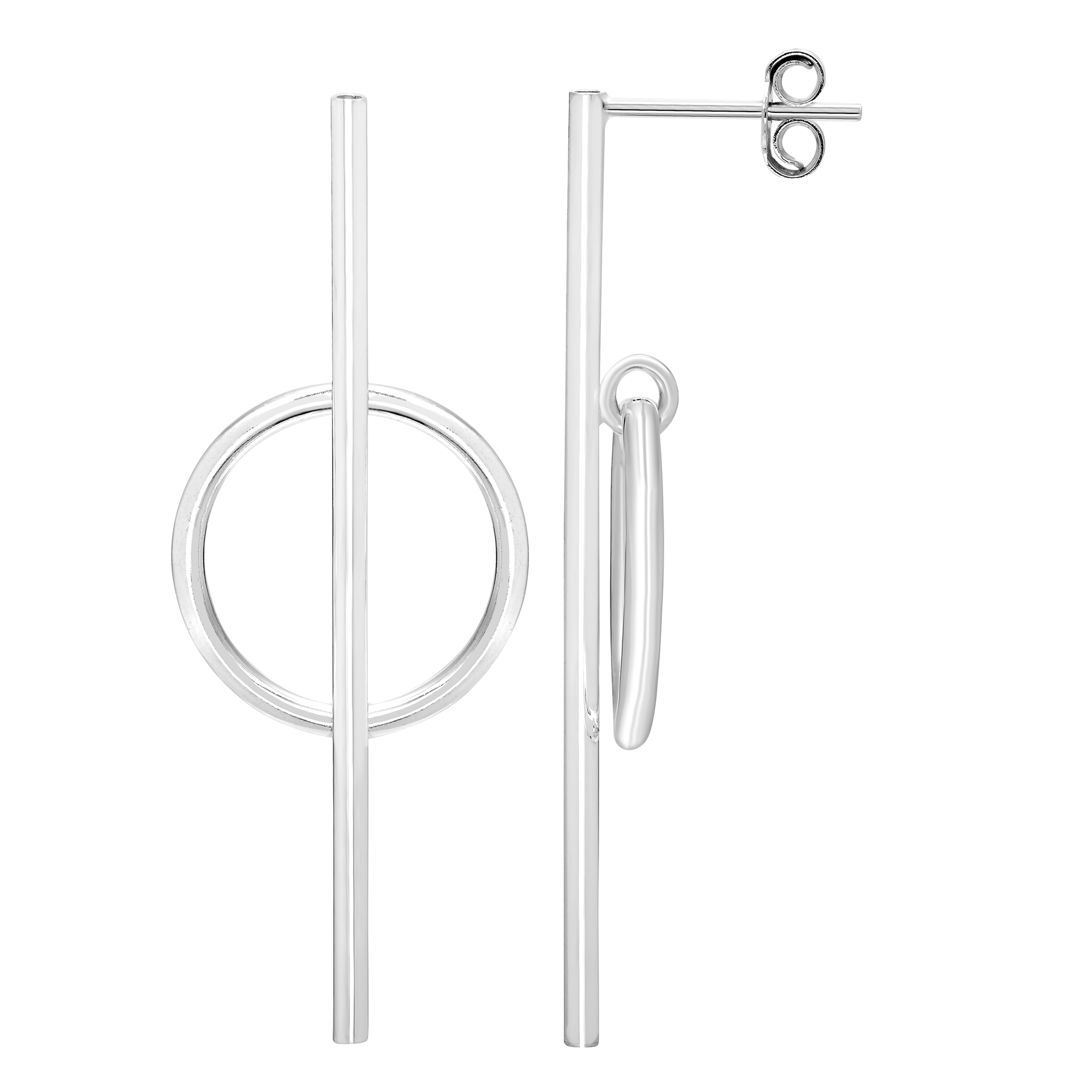 Sterling Silver Long Line & Circle Stud Earrings