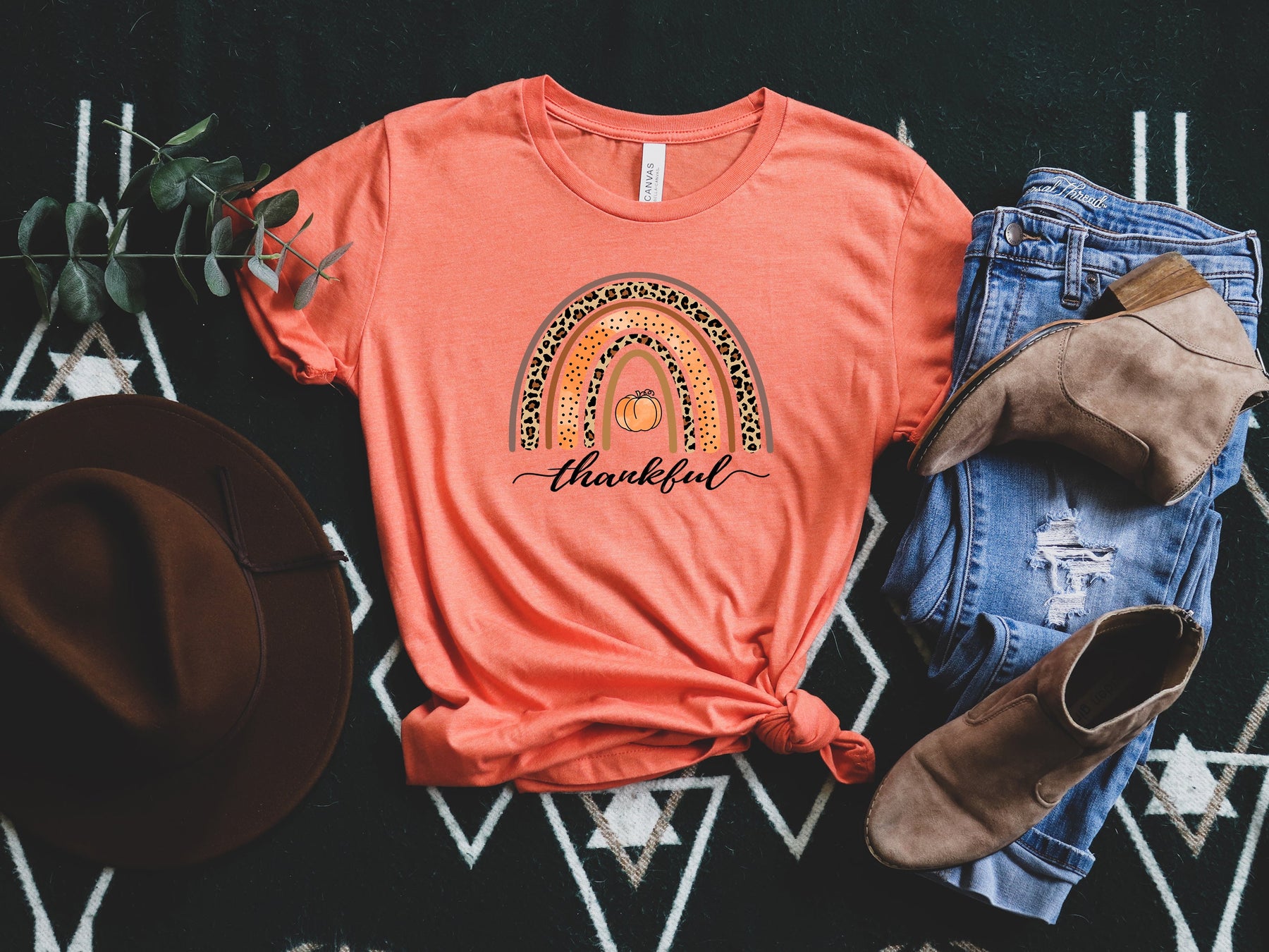 Thankful Rainbow Pumpkin Shirt, Leopard Rainbow Shirt