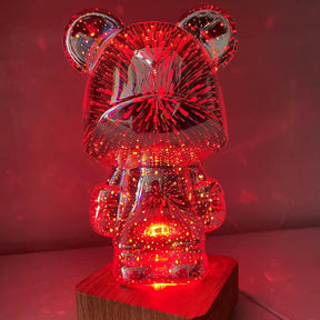 3D Glass Fireworks Little Bear Night Light