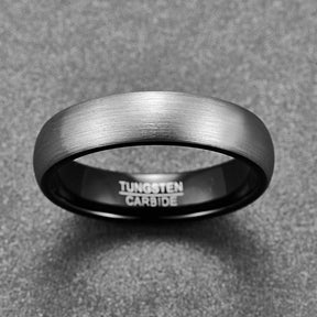 Brushed Silver and Black Tungsten Ring