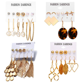 Gold Sequin Drop Earrings Set