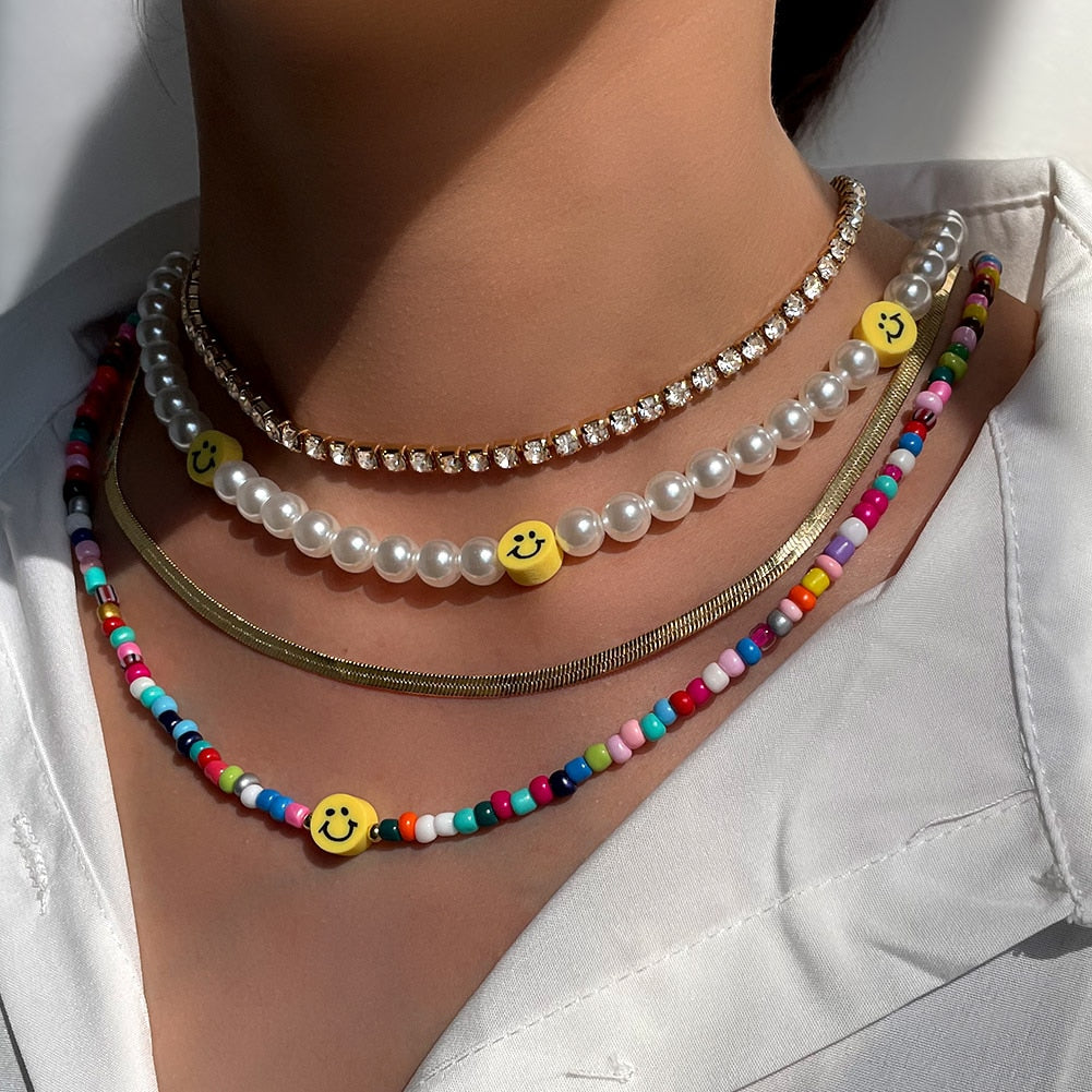 Multilayer Pearl Rainbow Beaded Necklace