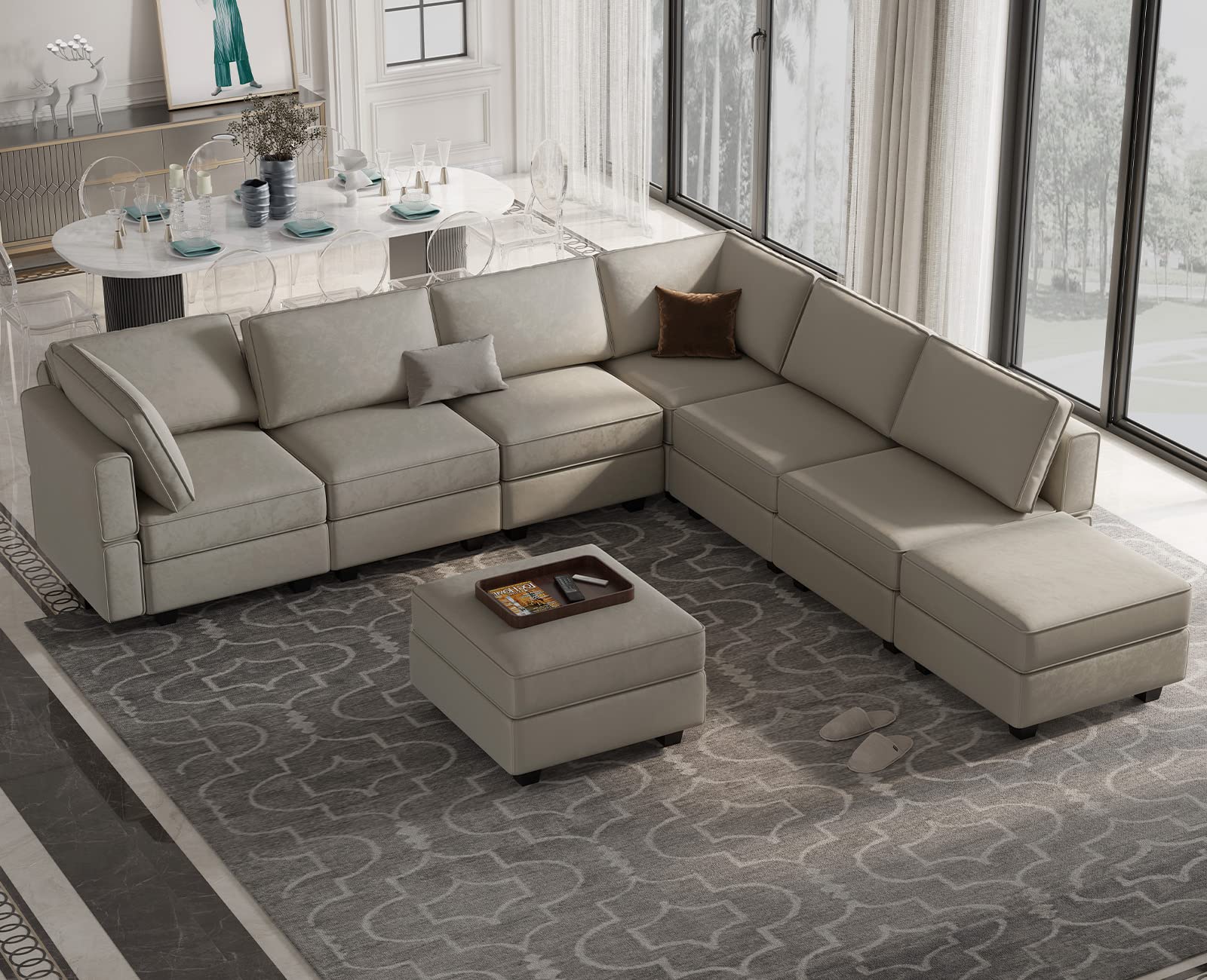 Belffin Modular Sectional Sofa with Storage Chaises Sectional Sleeper Sofa Couch 8 Seat Sectional Sofa Bed Grey