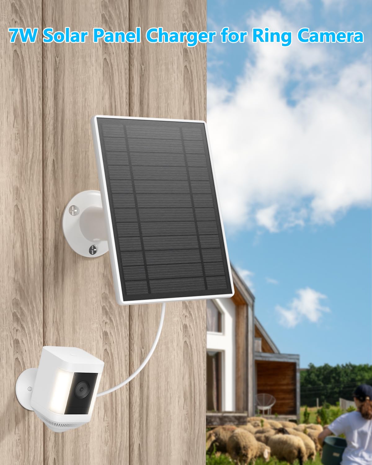 Solar Panel for Ring Spotlight & Stick Up Outdoor Cam Battery, 7W Portable Solar Charger Compatible with Ring Security Camera Battery, IP65 Waterproof, Includes 13ft Cable & Secure Wall Mount, 2 Pack