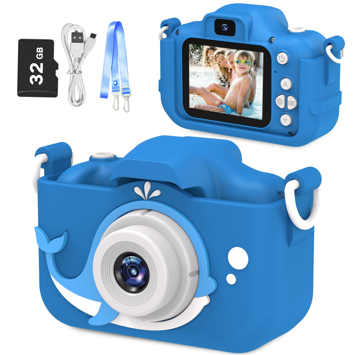 Goopow Kids Digital Camera, 8MP, Dark Blue, 32GB SD Card Included, Easy to Use, Shockproof, Portable, Christmas Gift for Boys 3-8 Years