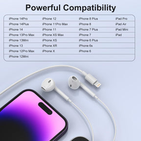 Apple Earbuds for iPhone Headphones Wired Earphones with Lightning Connector[Apple MFi Certified] (Built-in Microphone & Volume Control) Noise Isolating Headsets for iPhone 14/13/12/11/XR/XS/X/8/7/SE