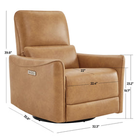 CHITA Power Recliner Chair Swivel Glider, FSC Certified Upholstered Faux Leather Living Room Reclining Sofa Chair with Lumbar Support, Cognac Brown