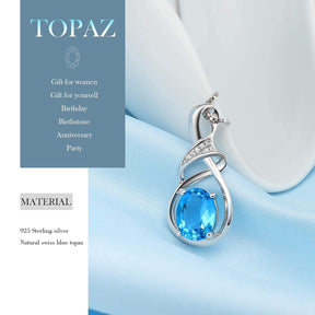 HXZZ Fine Jewelry Birthstone Gifts for Women Natural Gemstone Swiss Blue Topaz Sterling Silver Pendant Necklace Birthday Anniversary for Wife Mom Her Girls