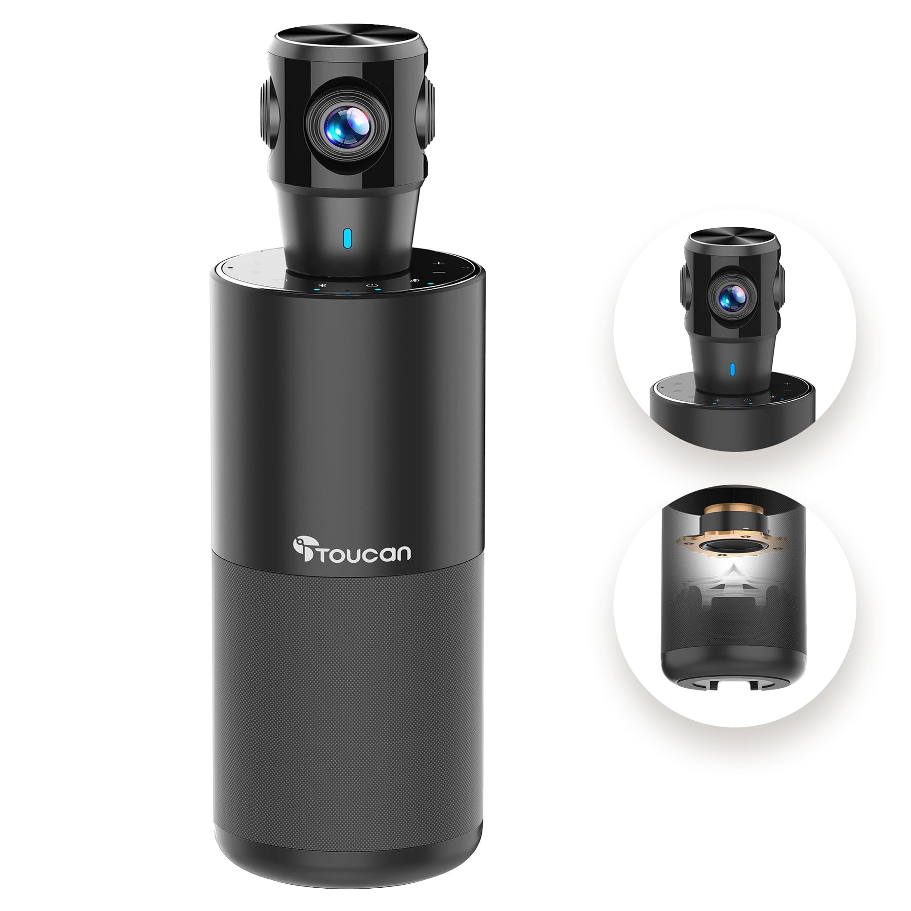 TOUCAN 360-Degree Video Conference Camera, 1080p HD Webcam with 4 Noise Reduction Mics, Speaker, AI Tracking, Works with Zoom, Google Voice, Microsoft Teams and More, for PC/Mac/Laptop/MacBook/Tablet