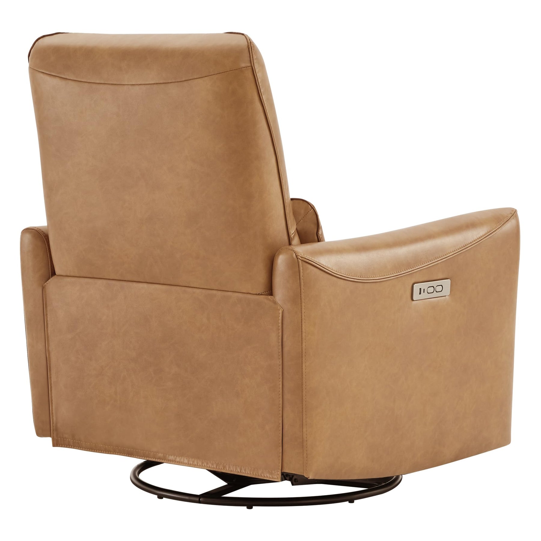 CHITA Power Recliner Chair Swivel Glider, FSC Certified Upholstered Faux Leather Living Room Reclining Sofa Chair with Lumbar Support, Cognac Brown