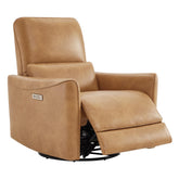 CHITA Power Recliner Chair Swivel Glider, FSC Certified Upholstered Faux Leather Living Room Reclining Sofa Chair with Lumbar Support, Cognac Brown