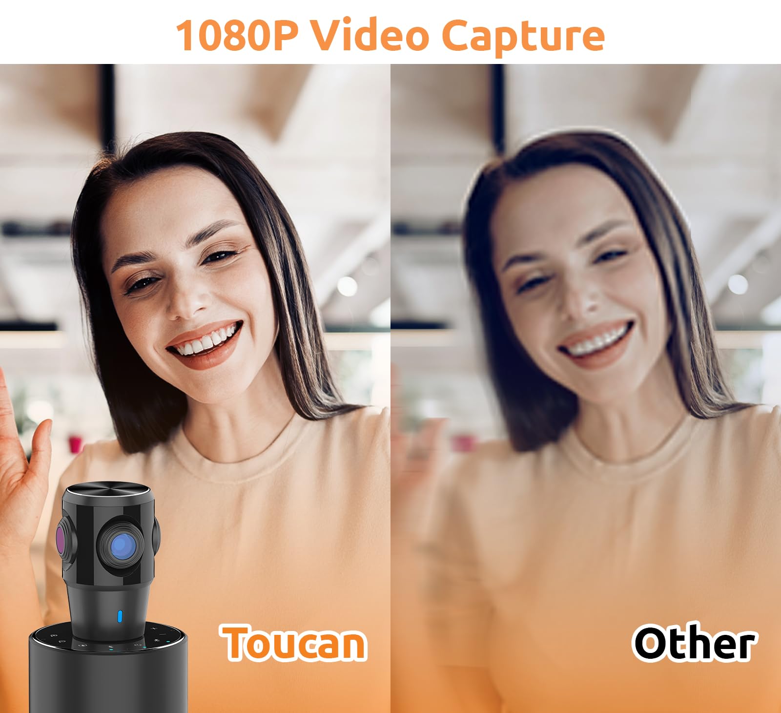 TOUCAN 360-Degree Video Conference Camera, 1080p HD Webcam with 4 Noise Reduction Mics, Speaker, AI Tracking, Works with Zoom, Google Voice, Microsoft Teams and More, for PC/Mac/Laptop/MacBook/Tablet