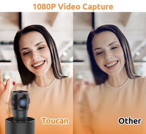 TOUCAN 360-Degree Video Conference Camera, 1080p HD Webcam with 4 Noise Reduction Mics, Speaker, AI Tracking, Works with Zoom, Google Voice, Microsoft Teams and More, for PC/Mac/Laptop/MacBook/Tablet