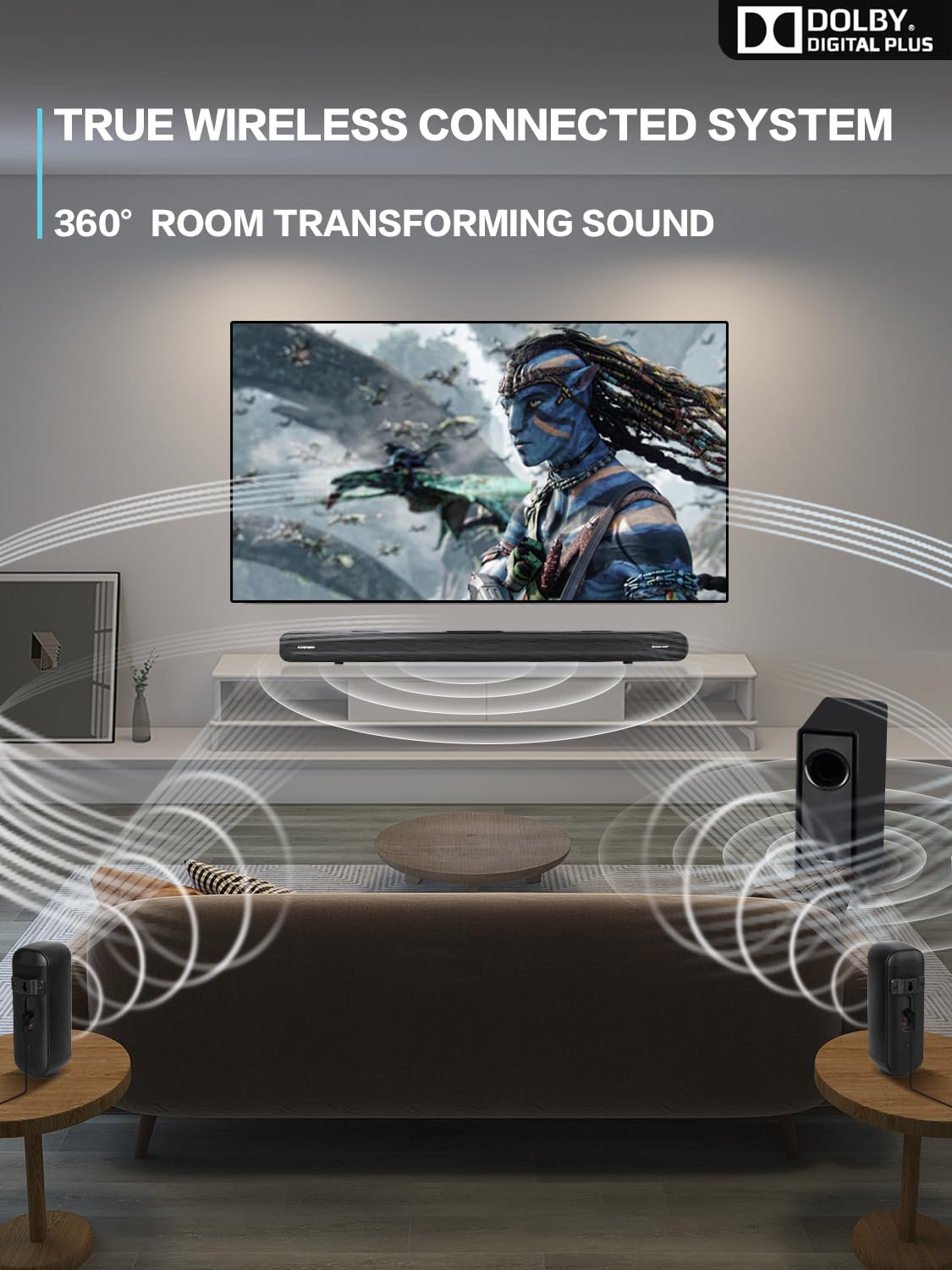 5.1 CH Surround Sound Bar System with Dolby Audio, Sound Bars, Wireless Subwoofer & Rear Speaker, Dolby Digital Plus, Bluetooth 5.0 for Home Theater, 4K & HD TVs| HDMI & Optical