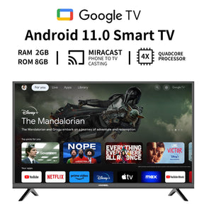 55 Inch Smart TV 4K Ultra HD, Compatible with Google TV, Google Assistant Built-in with Voice Remote, Compatible with Bluetooth, Dolby Audio Chromecast Built-in (Black)